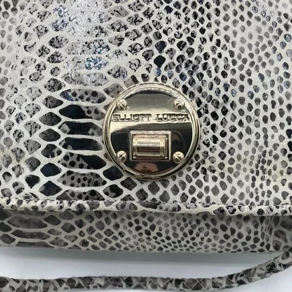 Elliott Lucca Gray Snakeskin Leather Style Pocket Double Handle Shoulder Bag - Picture 5 of 16